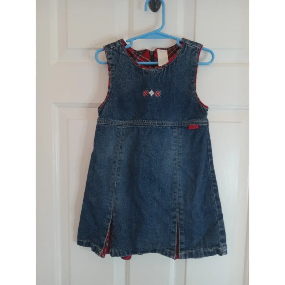 Izod Toddler Girls Jean Jumper Dress Size 4T Sleeveless Denim Jumper Plaid‎ Blue